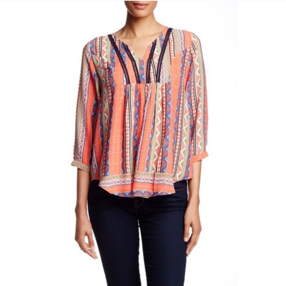 {Collective Concepts} Printed Crochet Inset Blouse - Picture 7 of 8